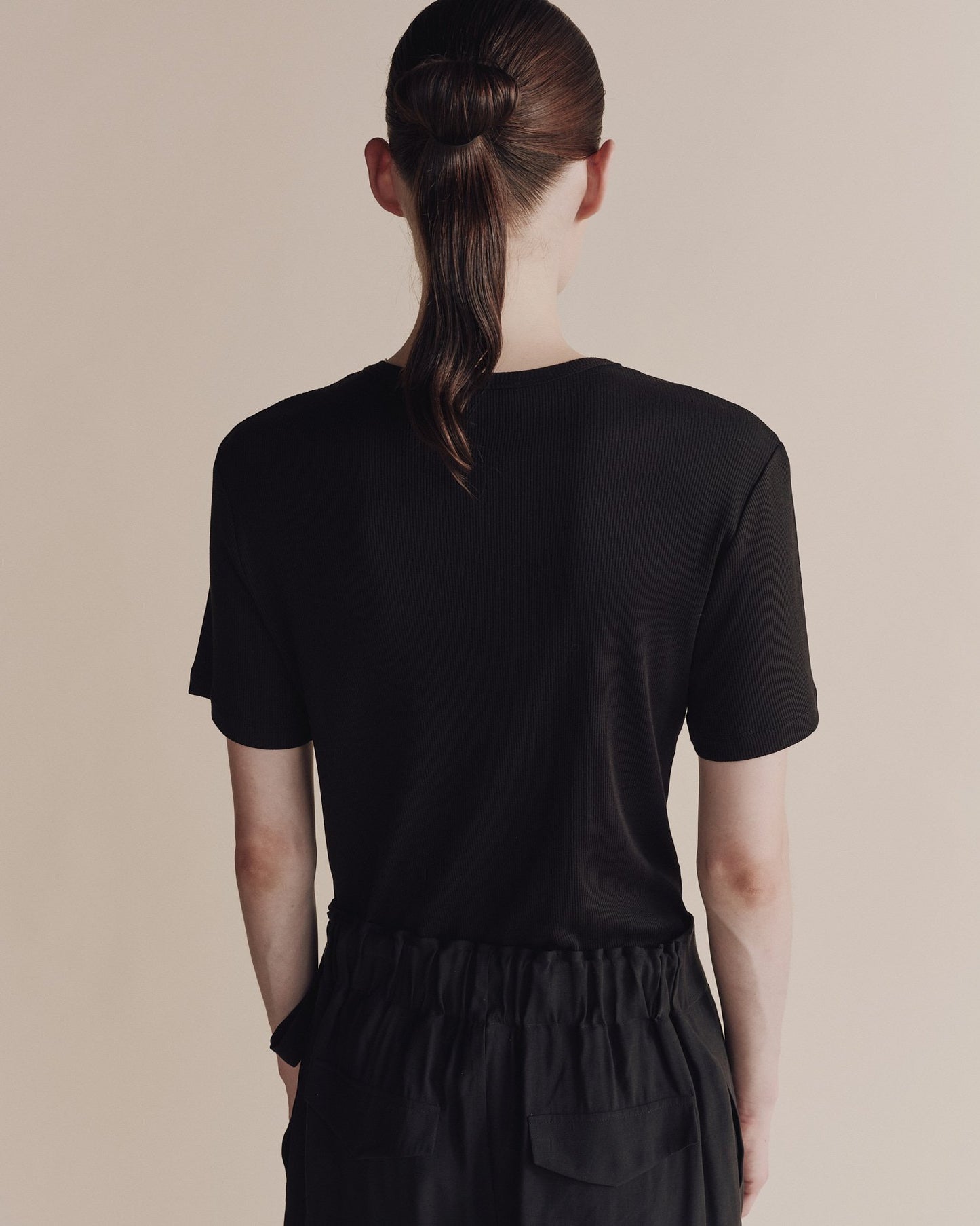 Mijeong Park Cotton Tencil Ribbed T-shirt Black