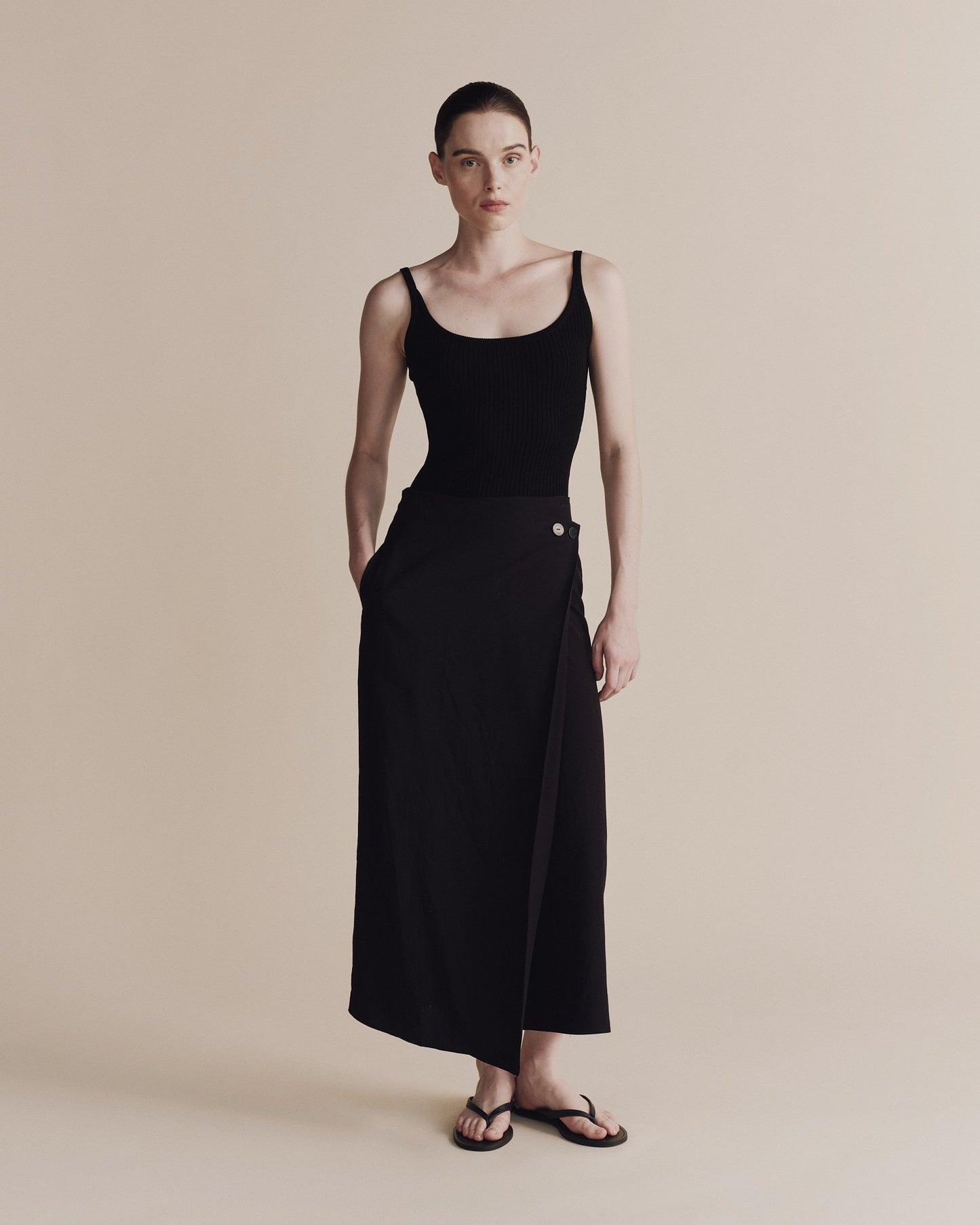 Mijeong Park Linen Blend Maxi Wrap Skirt Black