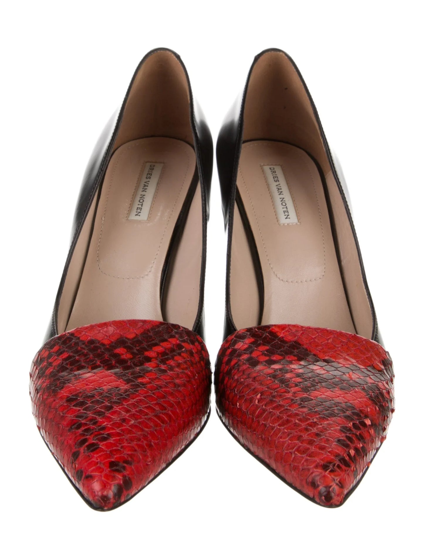 Dries Van Noten Snakeskin Animal Print Pumps Black & Red