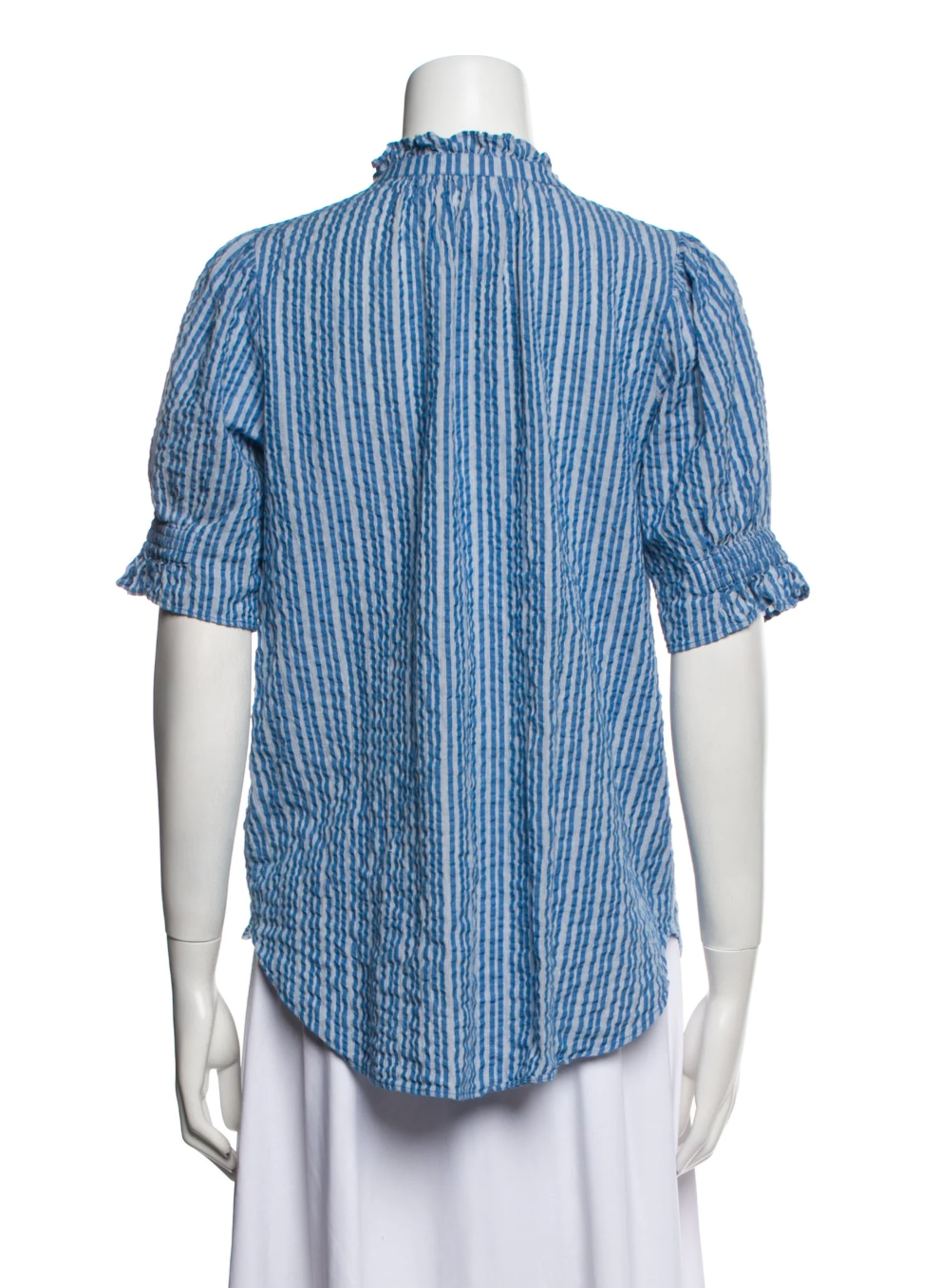 Apiece Apart Striped Blue Mock Neck Blouse