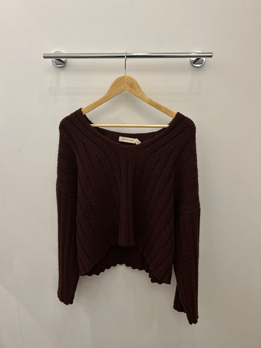 Micaela Greg Cropped Rib Pullover Plum