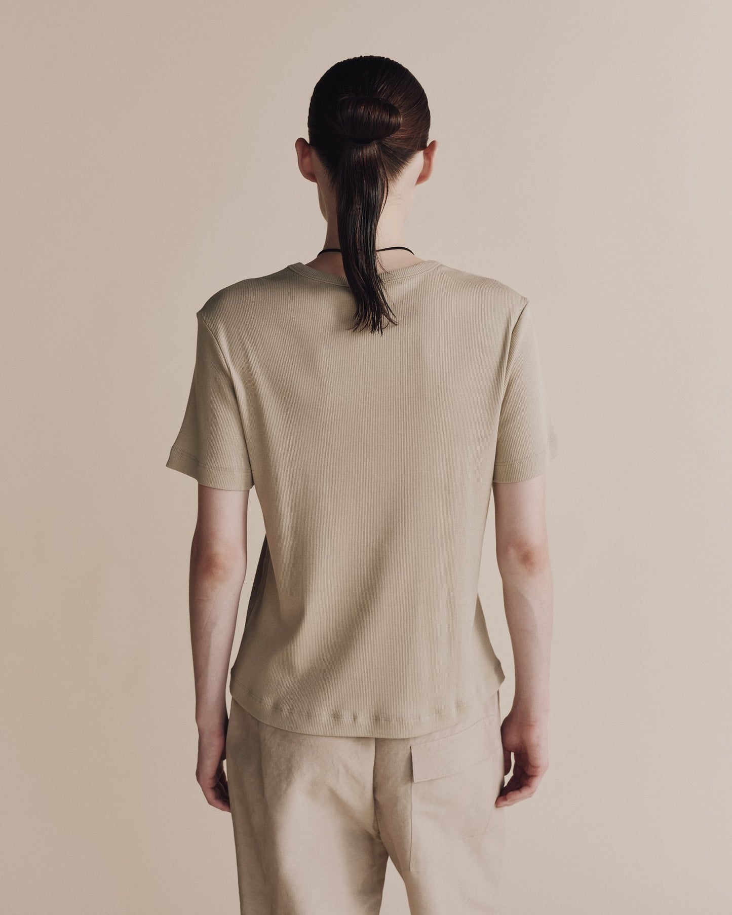 Mijeong Park Cotton Tencil Ribbed T-shirt Light Khaki