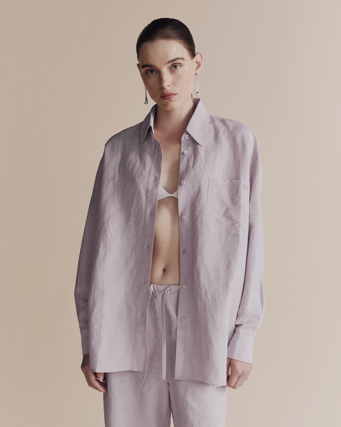 Mijeong Park Silk Linen Oversized Shirt Lilac