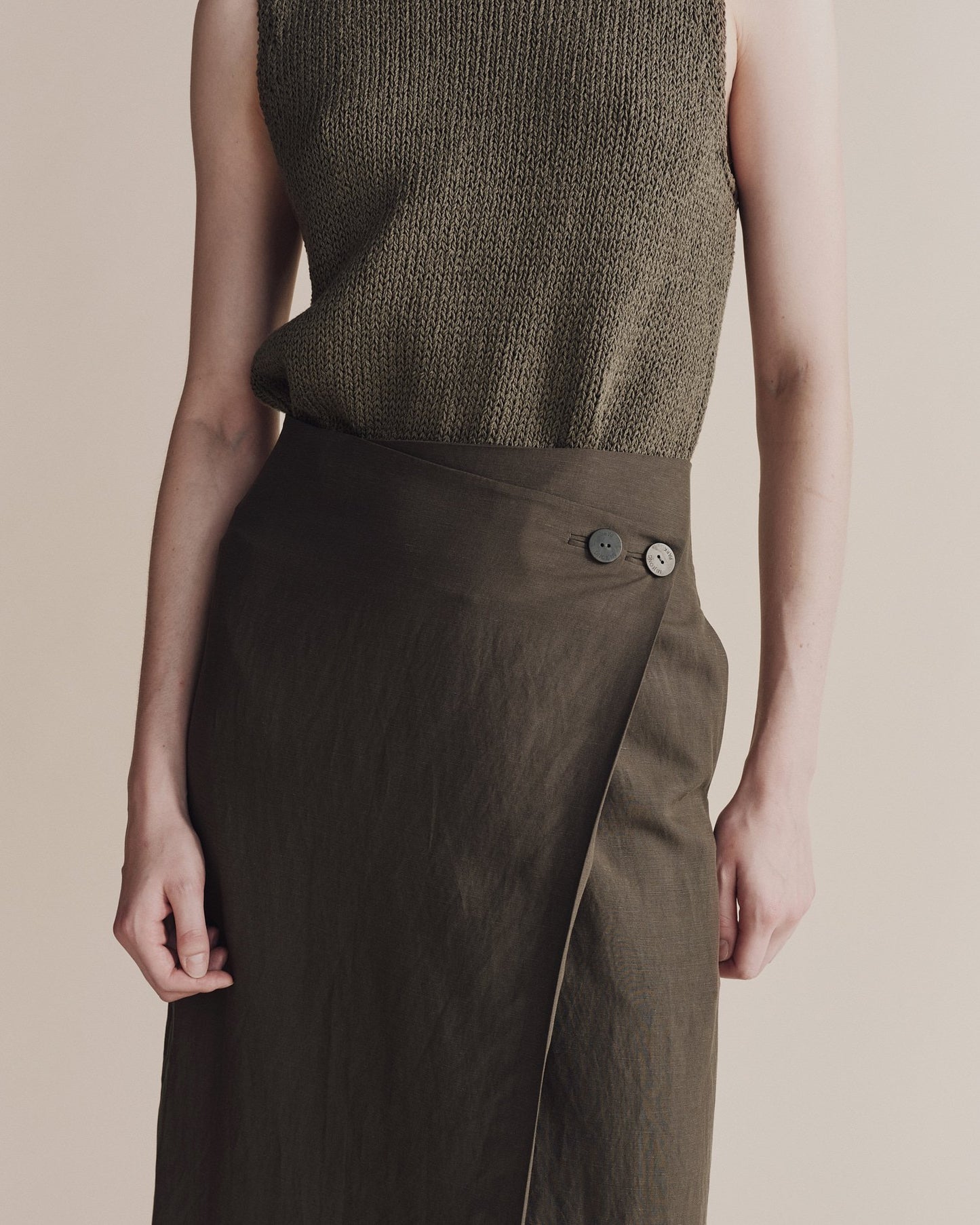 Mijeong Park Linen Blend Maxi Wrap Skirt Olive