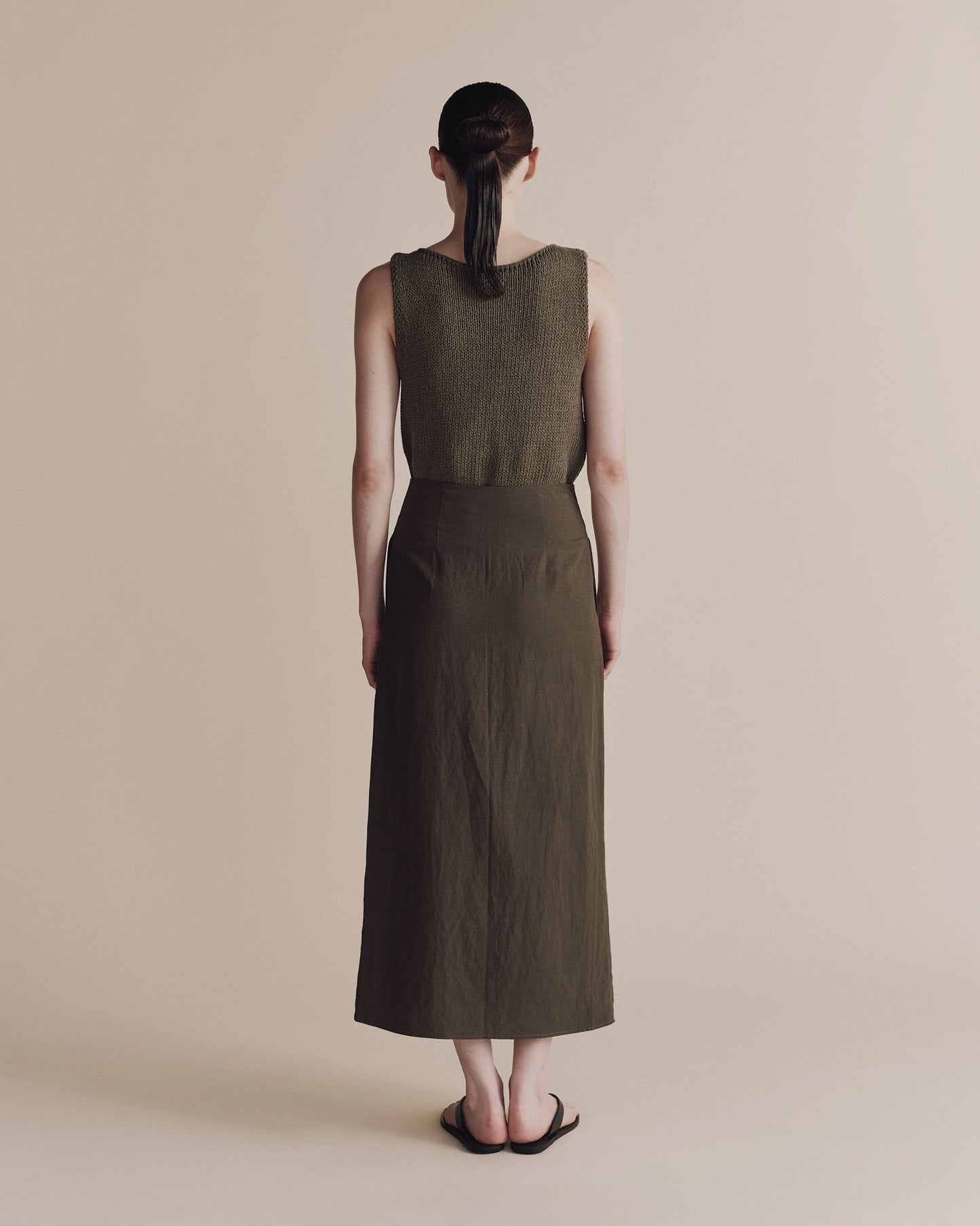 Mijeong Park Linen Blend Maxi Wrap Skirt Olive