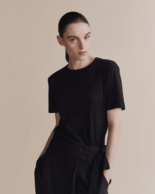 Mijeong Park Cotton Tencil Ribbed T-shirt Black