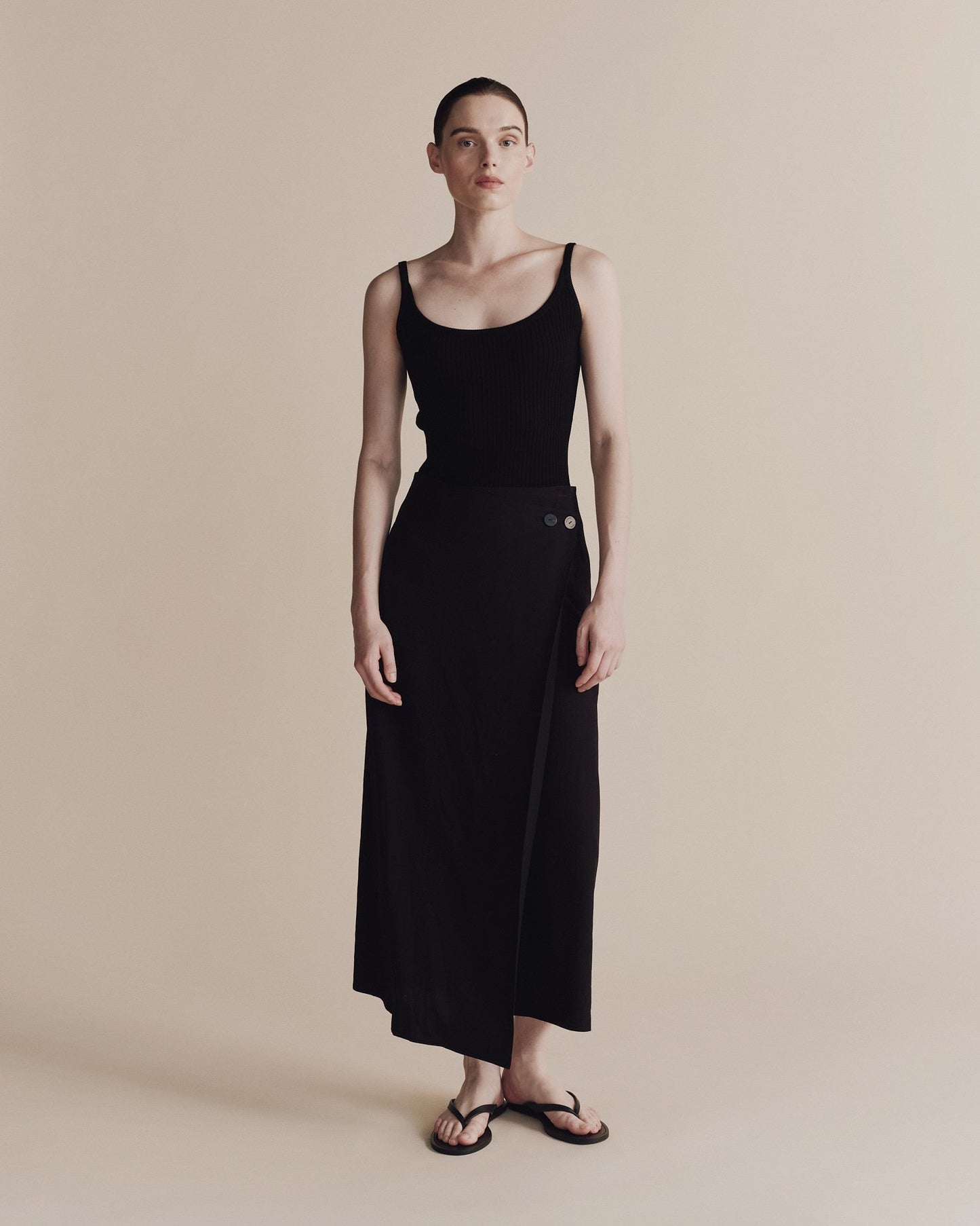 Mijeong Park Linen Blend Maxi Wrap Skirt Black