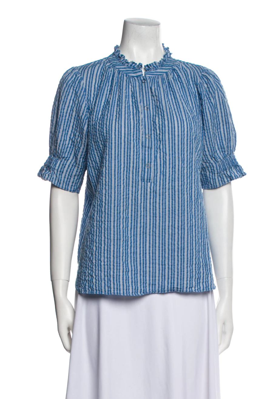 Apiece Apart Striped Blue Mock Neck Blouse