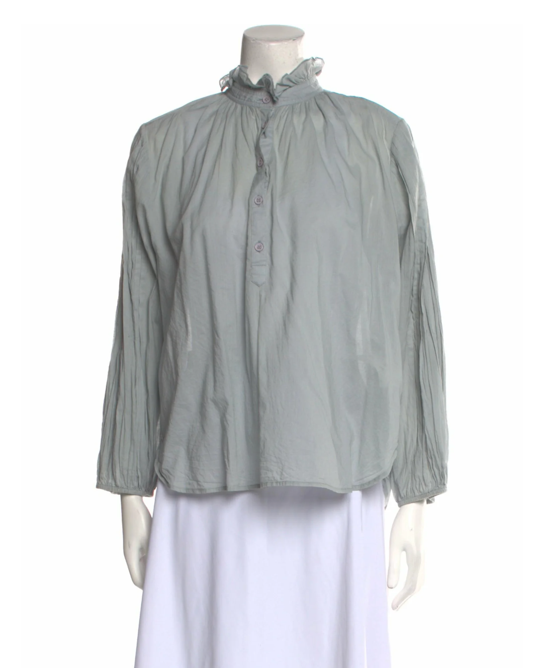 Apiece Apart Blue Mock Neck Three-Quarter Sleeve Blouse