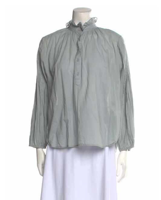 Apiece Apart Blue Mock Neck Three-Quarter Sleeve Blouse