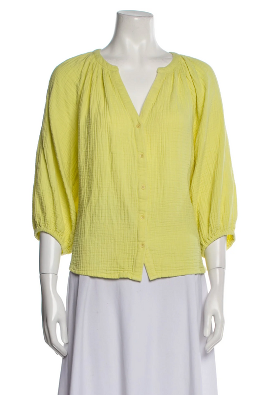 Apiece Apart Yellow Plunge Neckline Three-Quarter Sleeve Blouse