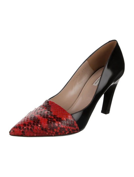 Dries Van Noten Snakeskin Animal Print Pumps Black & Red