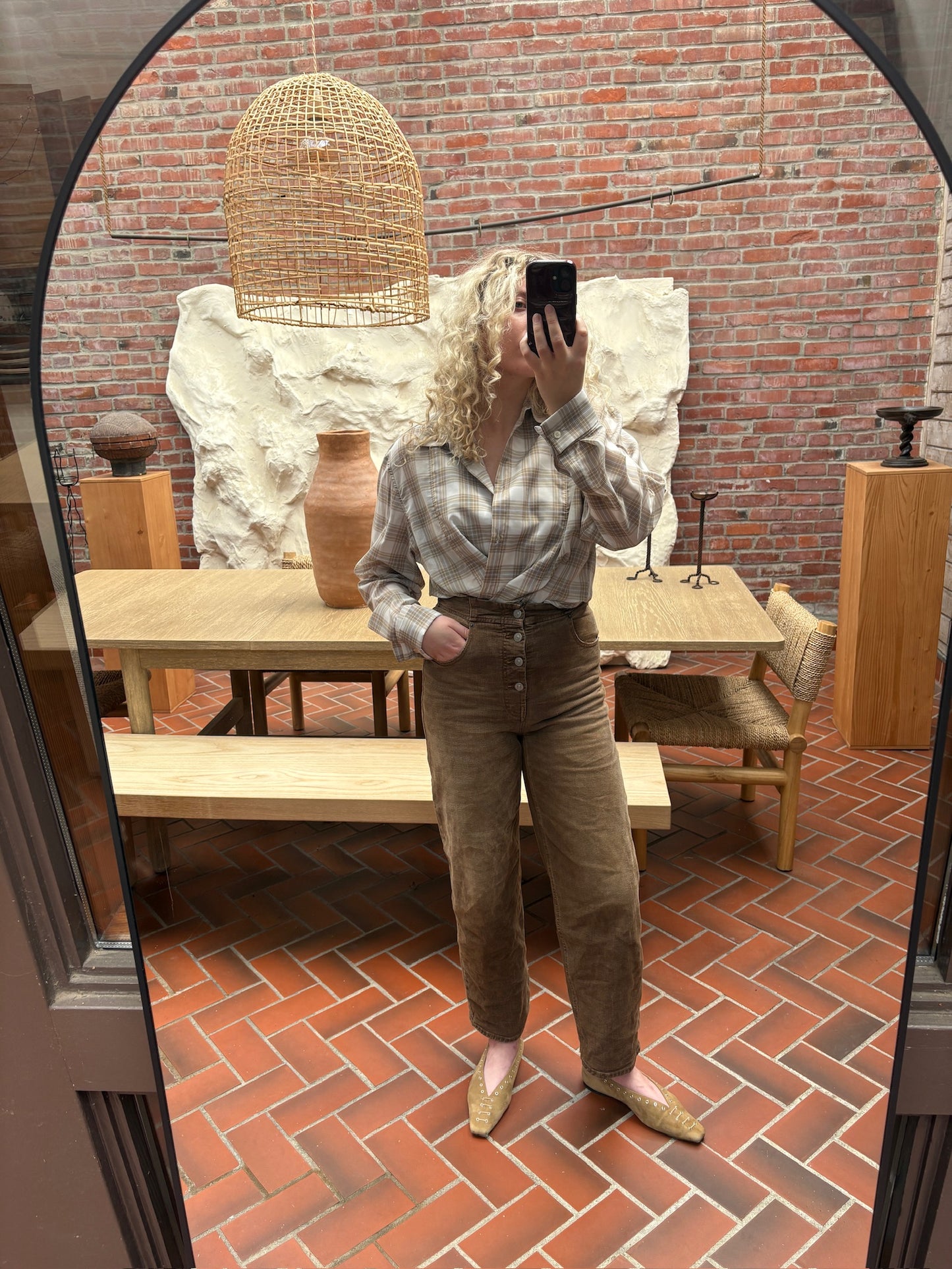 Kallmeyer Chloé Bib Button Down Beige Plaid