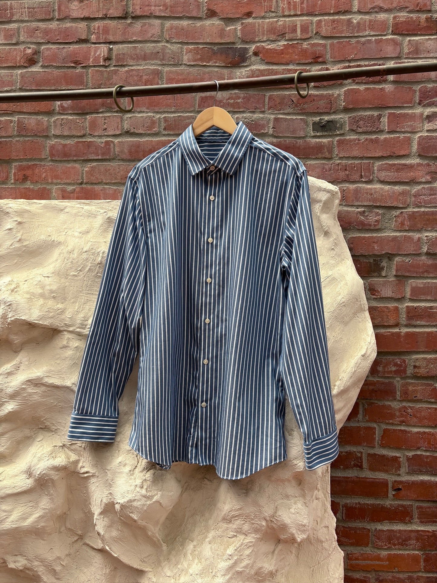 Navy White Striped Button Down