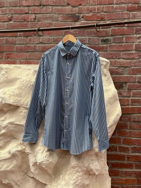 Navy White Striped Button Down