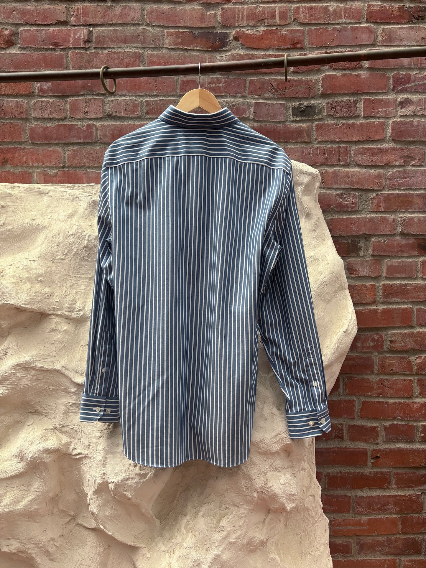Navy White Striped Button Down