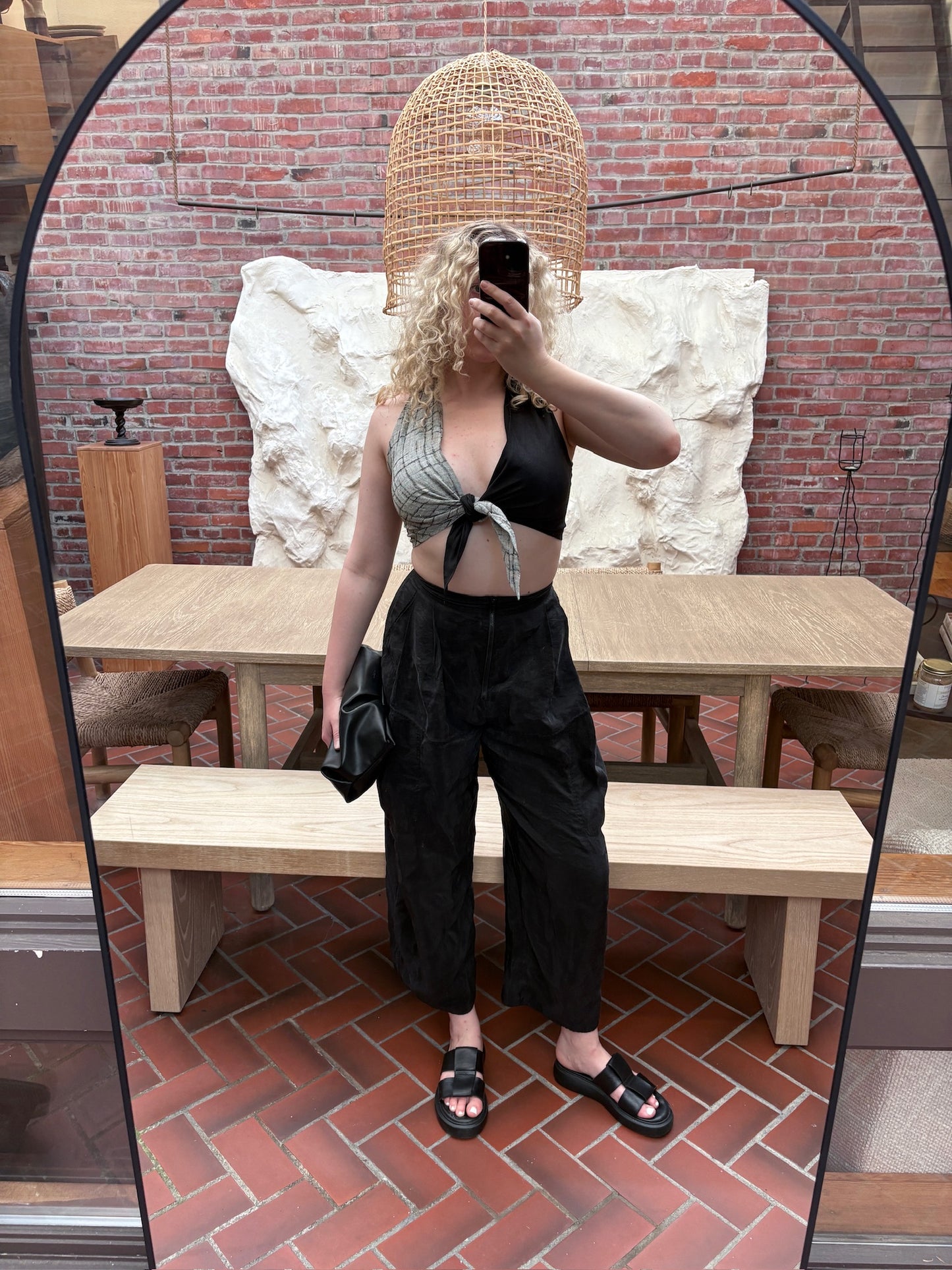 Simon Miller Linen Printed Crop Top Black & Grey