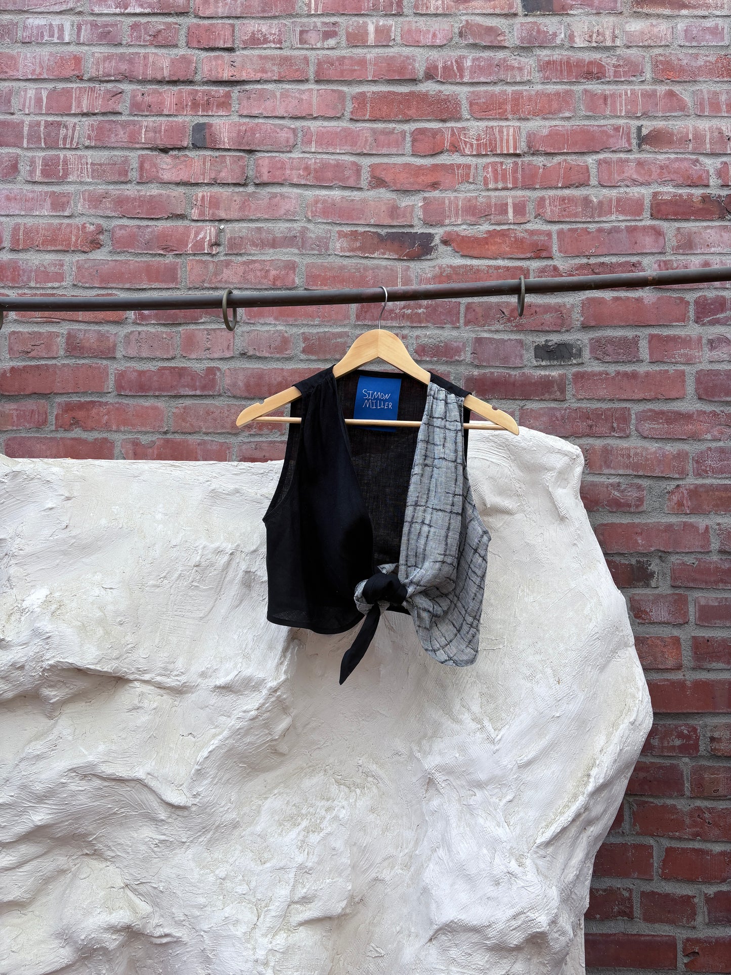 Simon Miller Linen Printed Crop Top Black & Grey