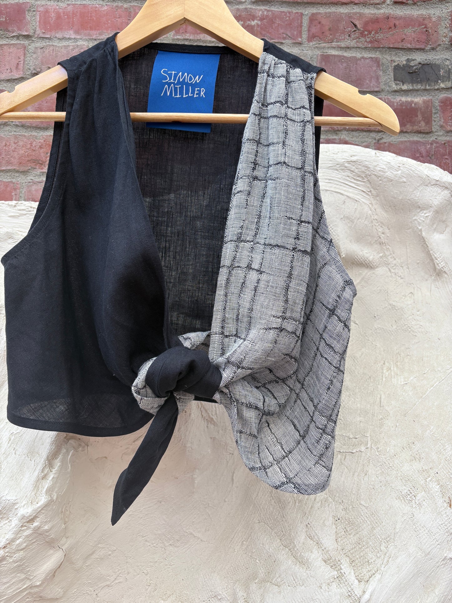 Simon Miller Linen Printed Crop Top Black & Grey