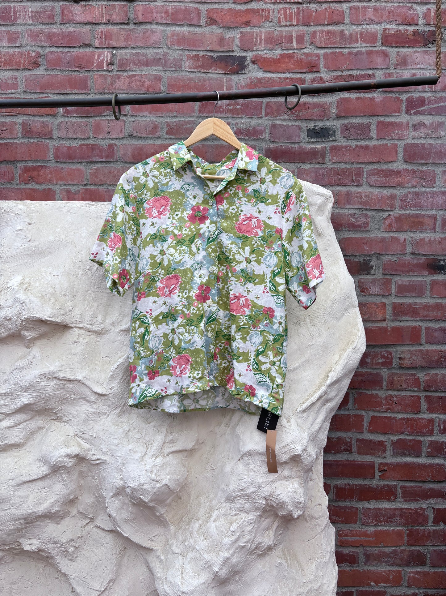 Reformation Linen Floral Print Button-Up Top