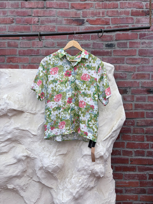 Reformation Linen Floral Print Button-Up Top