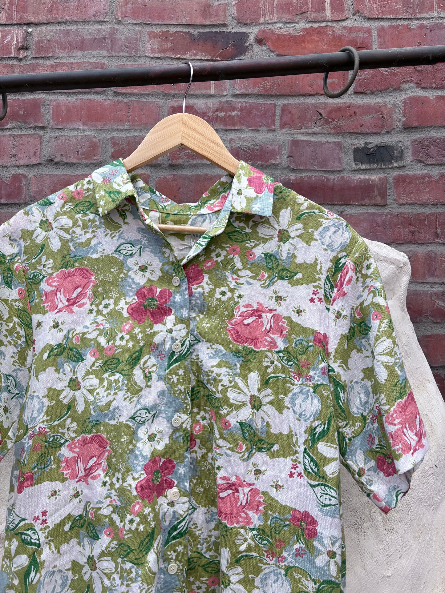 Reformation Linen Floral Print Button-Up Top