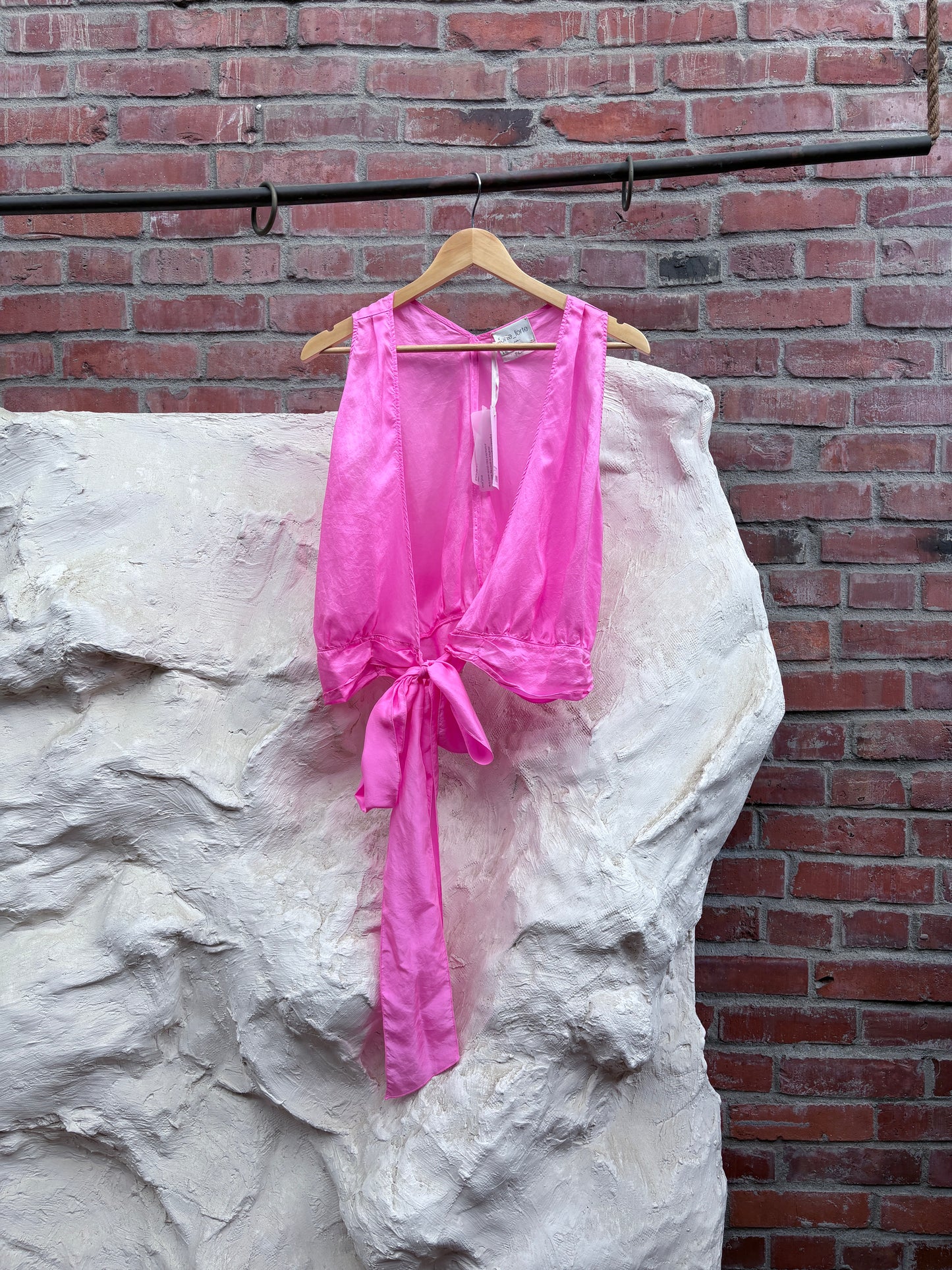 Forte Forte Silk V-Neck Crop Top Pink