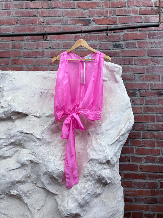 Forte Forte Silk V-Neck Crop Top Pink