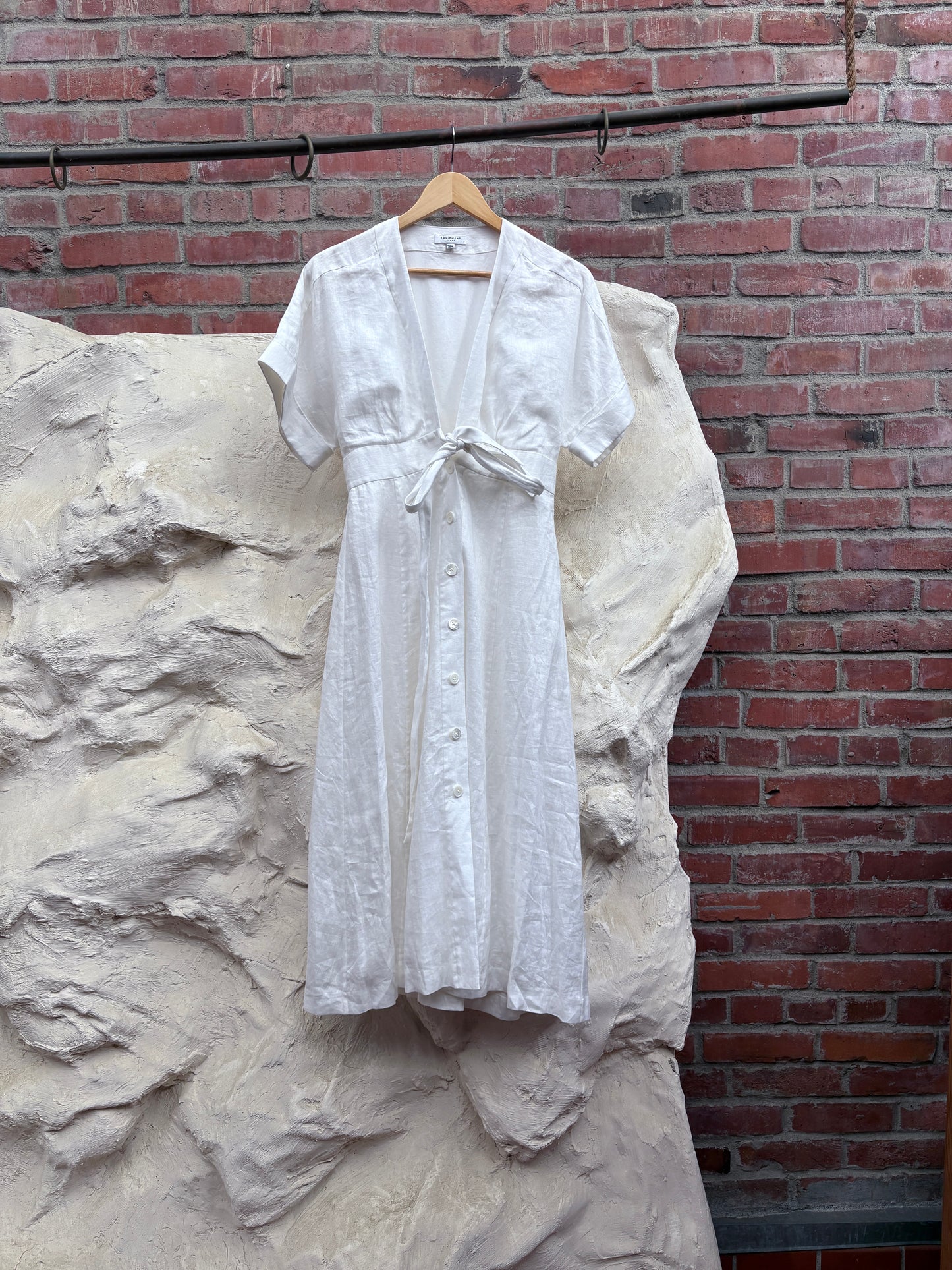 Equipment Linen Midi Length Dress White