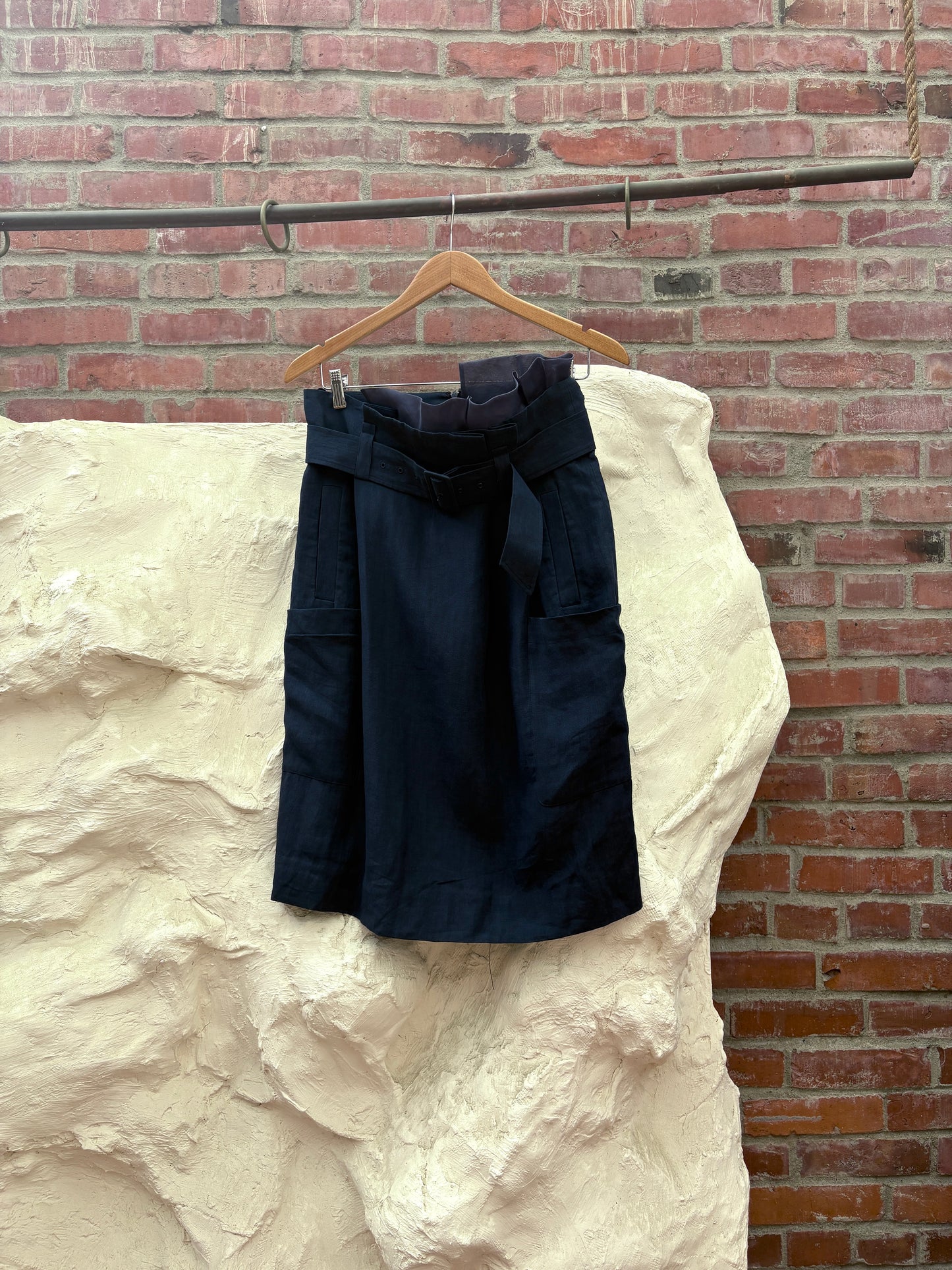 Tibi Linen Knee-Length Skirt Blue