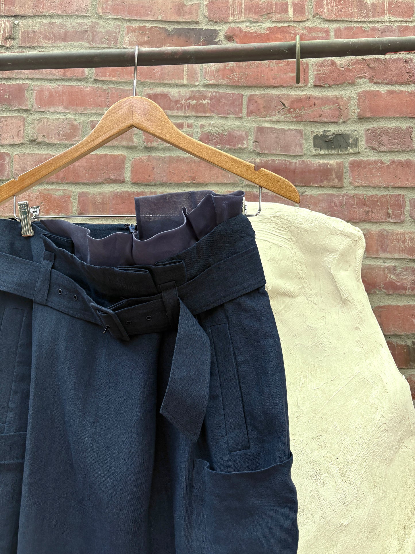 Tibi Linen Knee-Length Skirt Blue