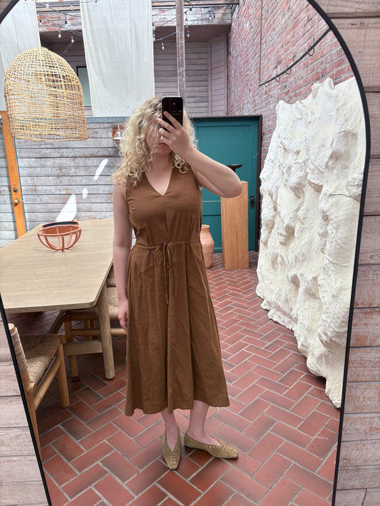 Vince Linen Long Dress Brown