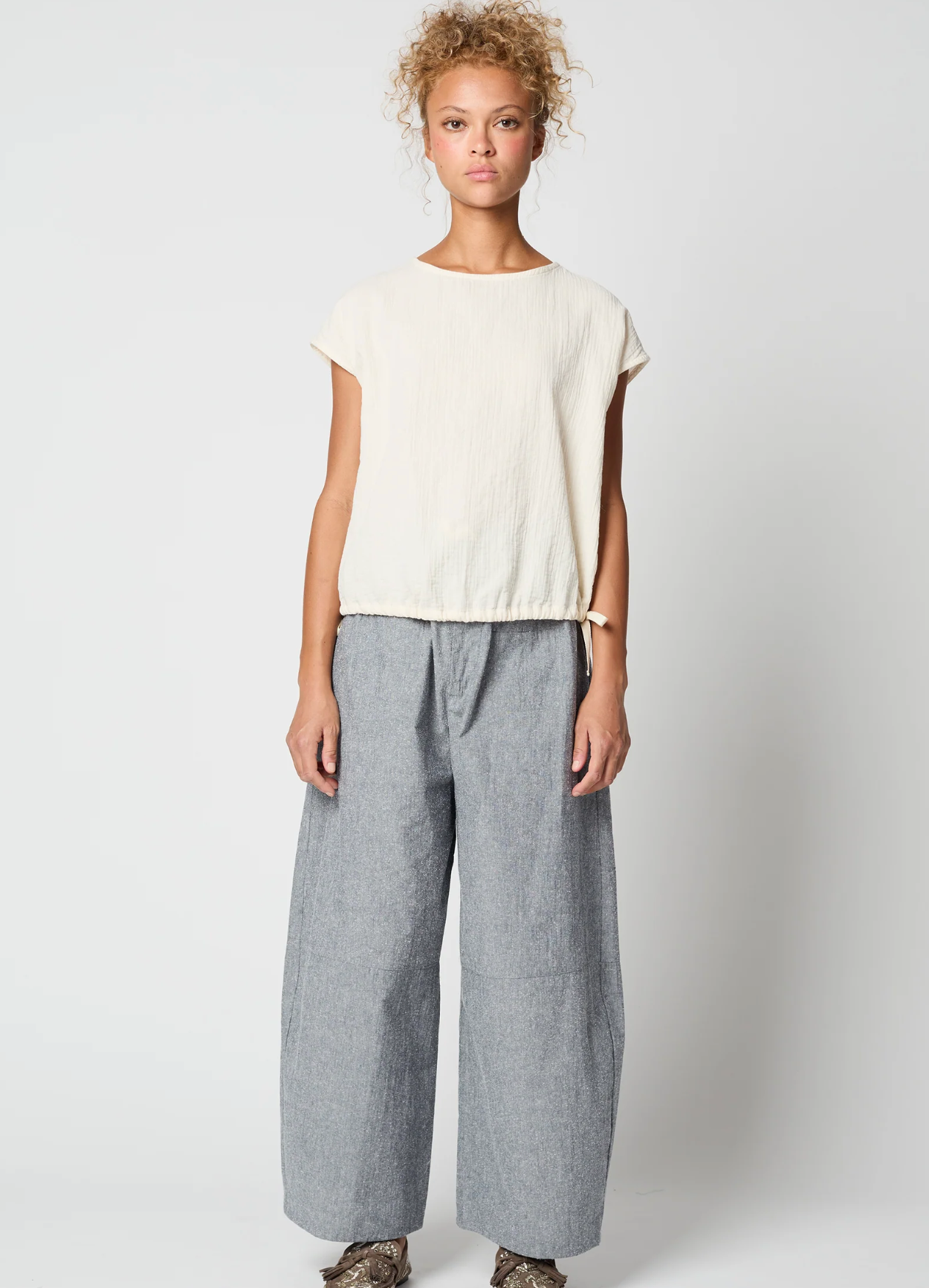 Atelier Delphine Slip on Blouse Cap Sleeve Kinari