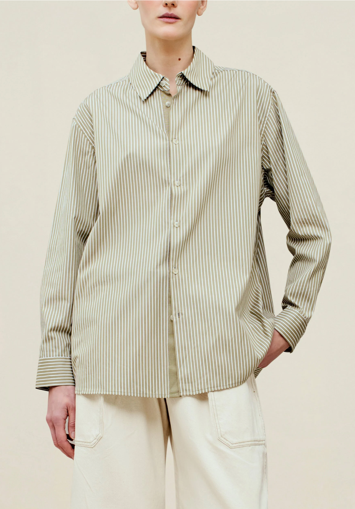 Kallmeyer Signature Button Down  Taupe/White Stripe