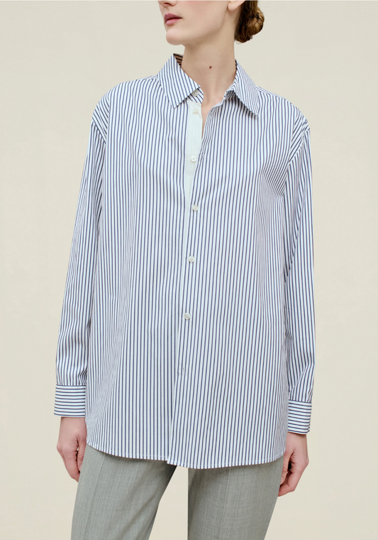 Kallmeyer Signature Button Down  Navy/White Stripe