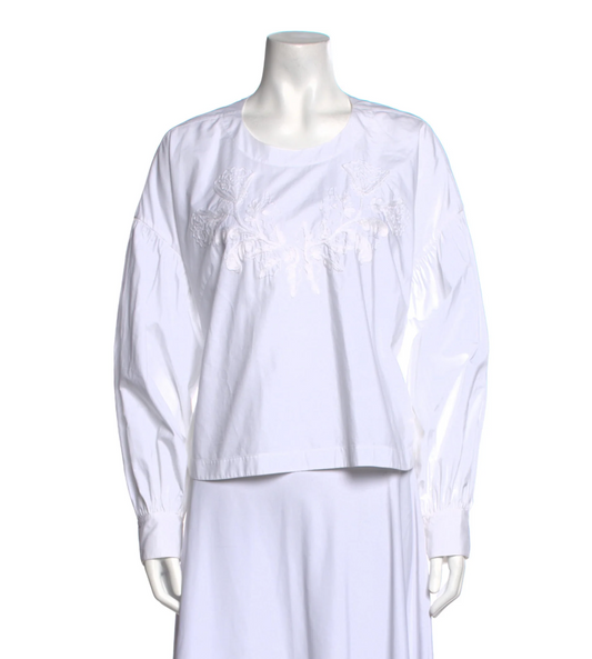 Rachel Comey White Crew Neck Long Sleeve Blouse