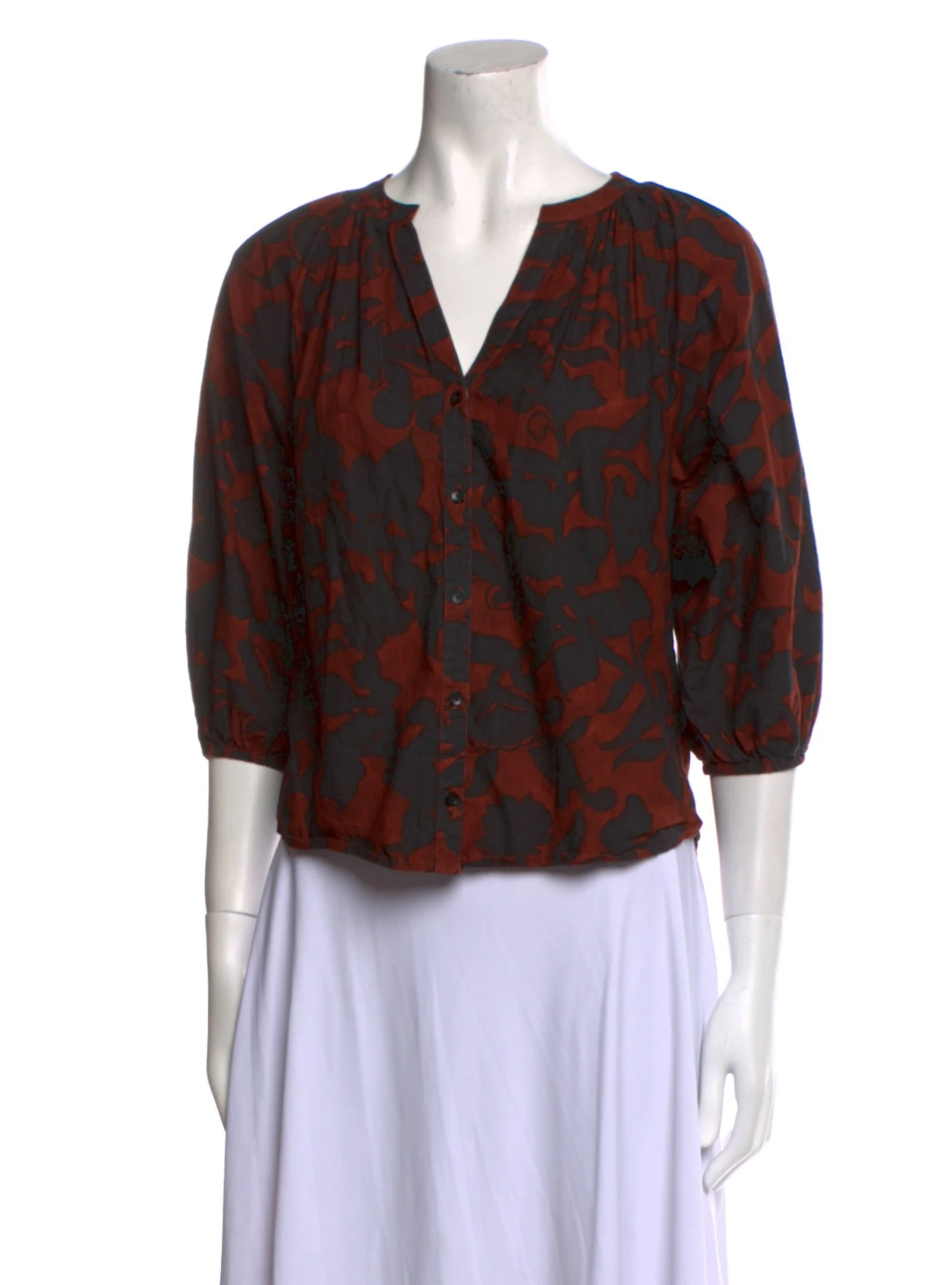Apiece Apart Printed V-Neck Button-Up Top