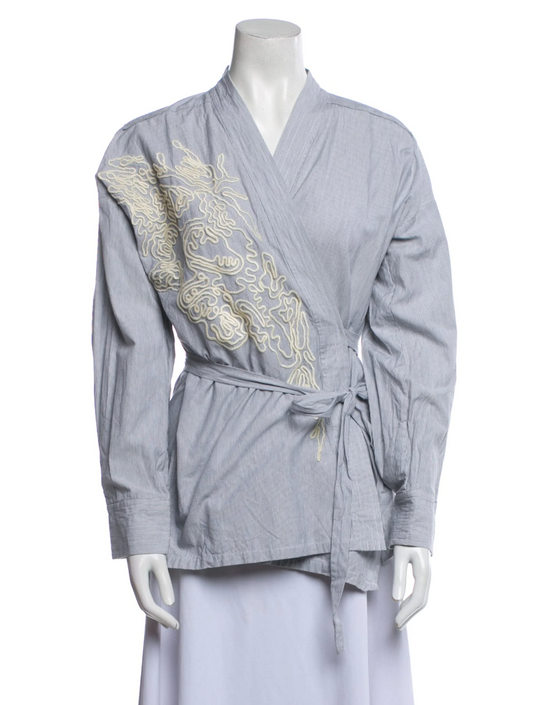 Rachel Comey Striped V-Neck Button-Up Top