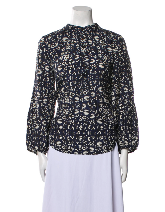 Apiece Apart Silk Printed Blouse Blue