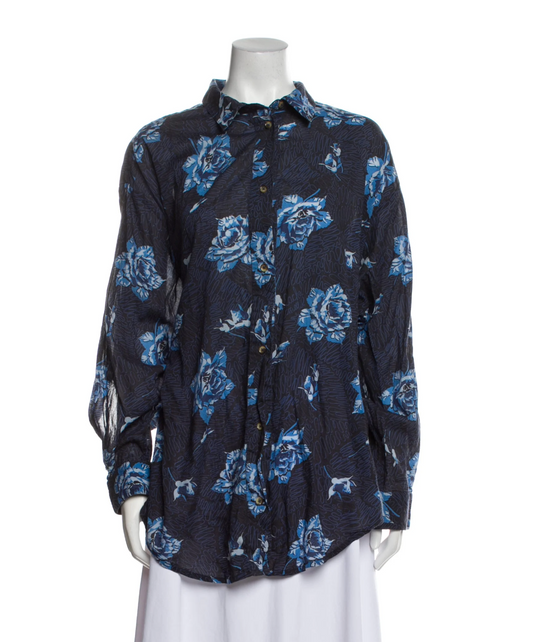 Rachel Comey Floral Print Long Sleeve Tunic Blue