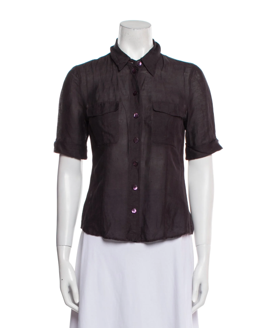 Kenzo Linen Short Sleeve Button-Up Top Purple