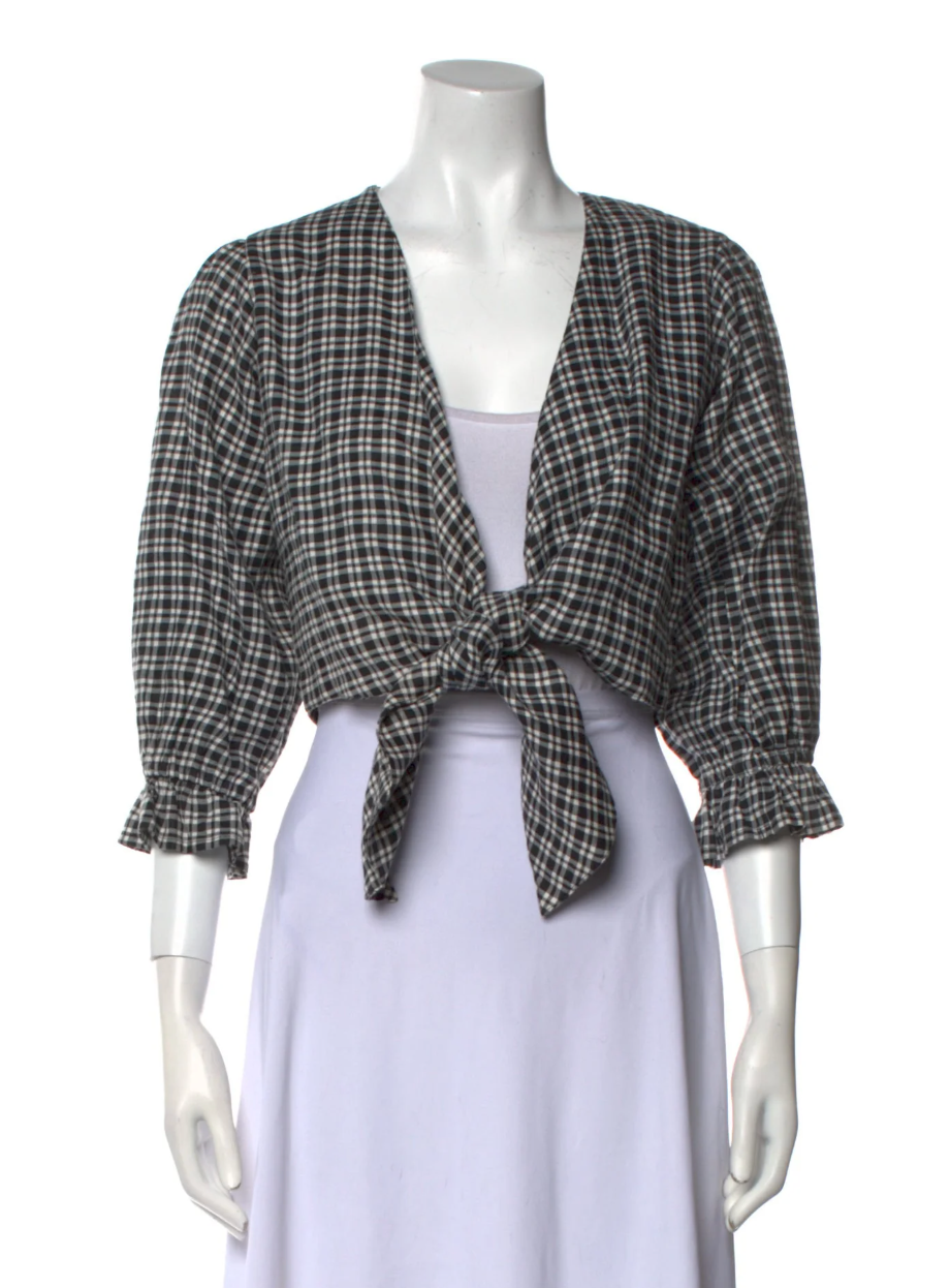 Faithfull The Brand Linen Plaid Print Crop Top Black