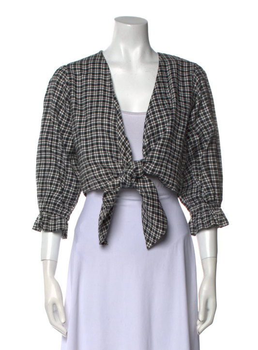 Faithfull The Brand Linen Plaid Print Crop Top Black