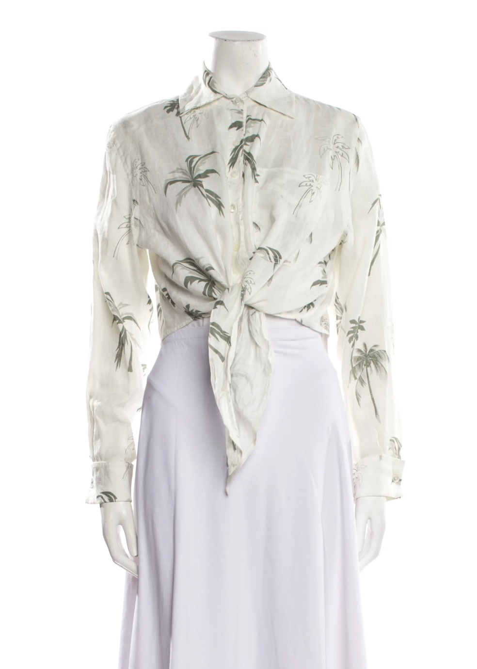 ATM Anthony Thomas Melillo Linen Long Sleeve Printed Crop Top