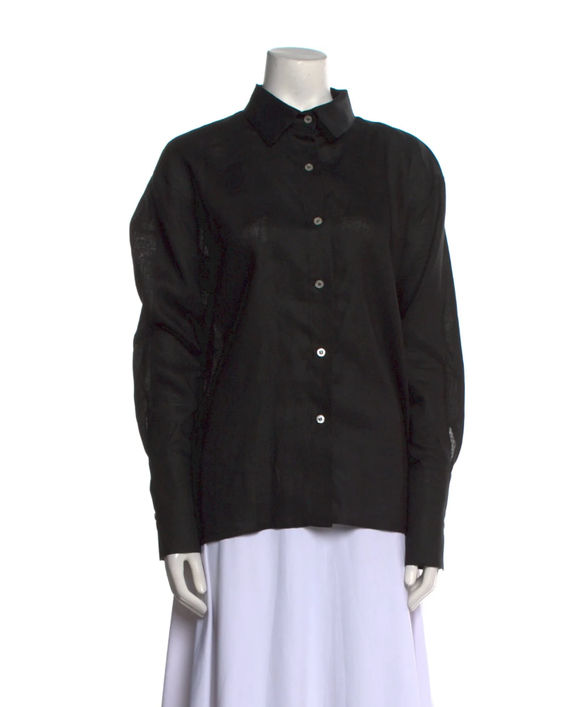 the femm Linen Mock Neck Button-Up Top Black