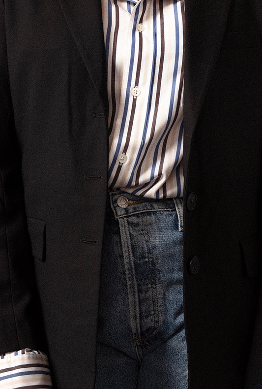 Vtg Striped Cotton Blouse